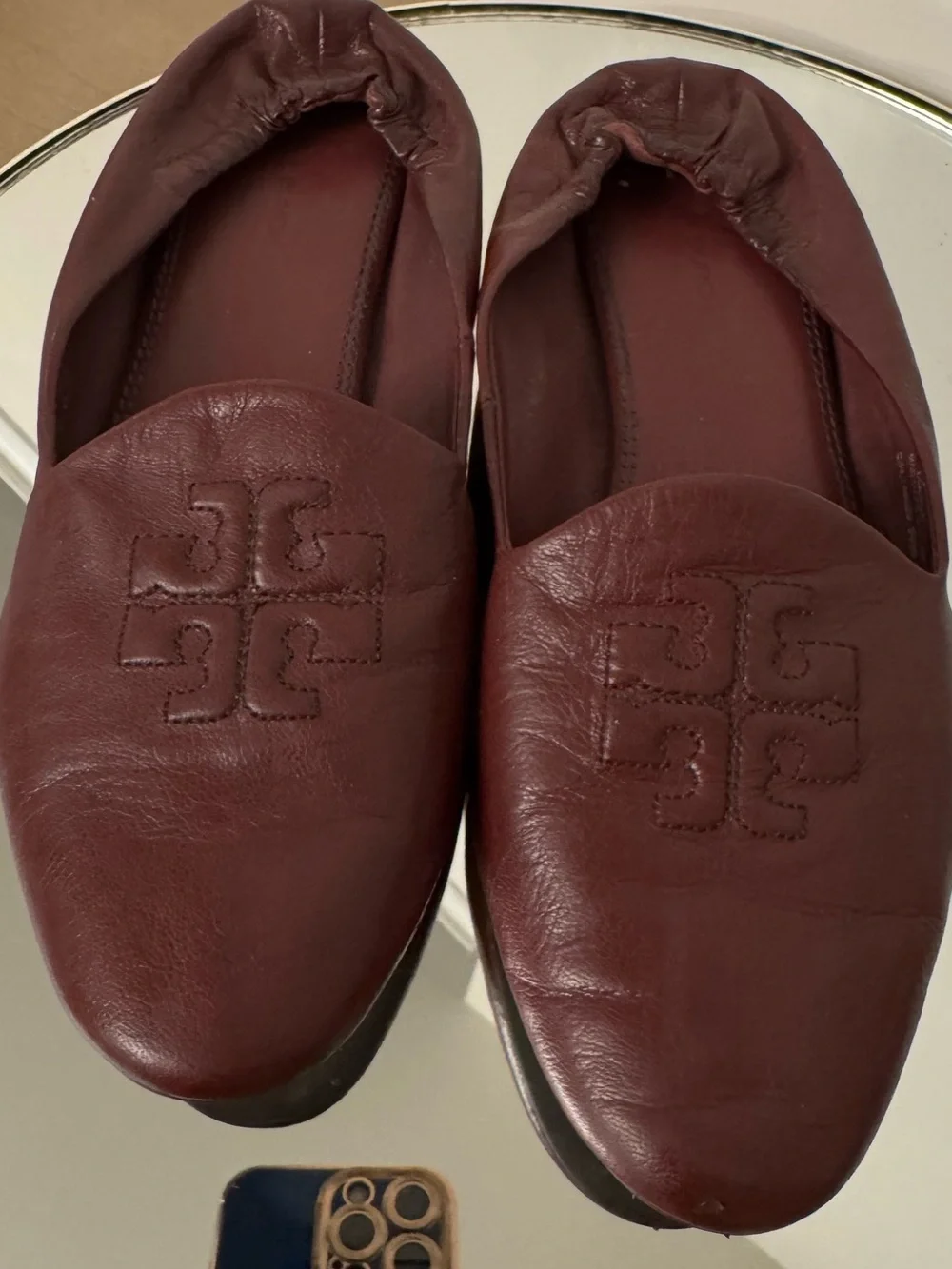 Tory Burch Burgundy Leather Logo Ballet Flats